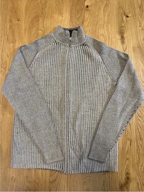 DKNY Jeans Men’s Gray Ribbed Full Zip Sweater Long Sleeve Cotton Large Y2K